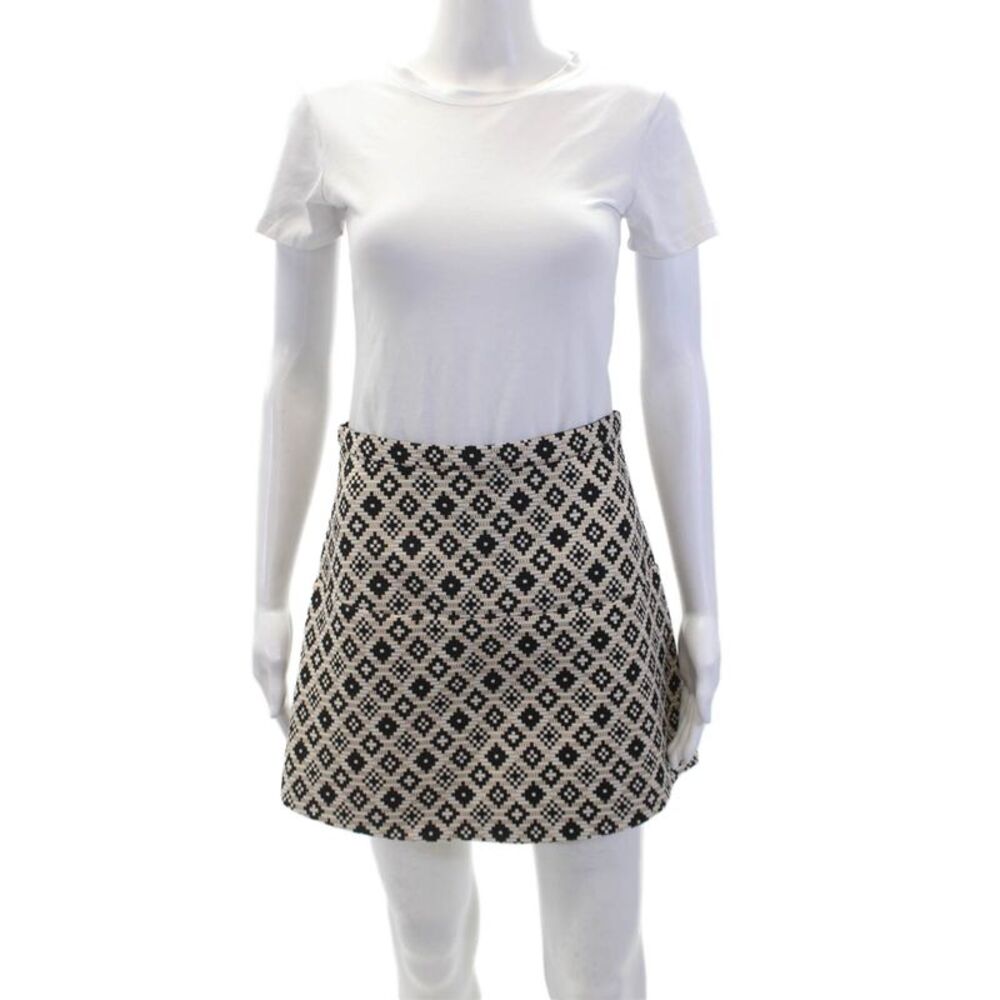 Otte Womens Textured Zip Pattern Printed Lined Mini Skirt Beige Size 02